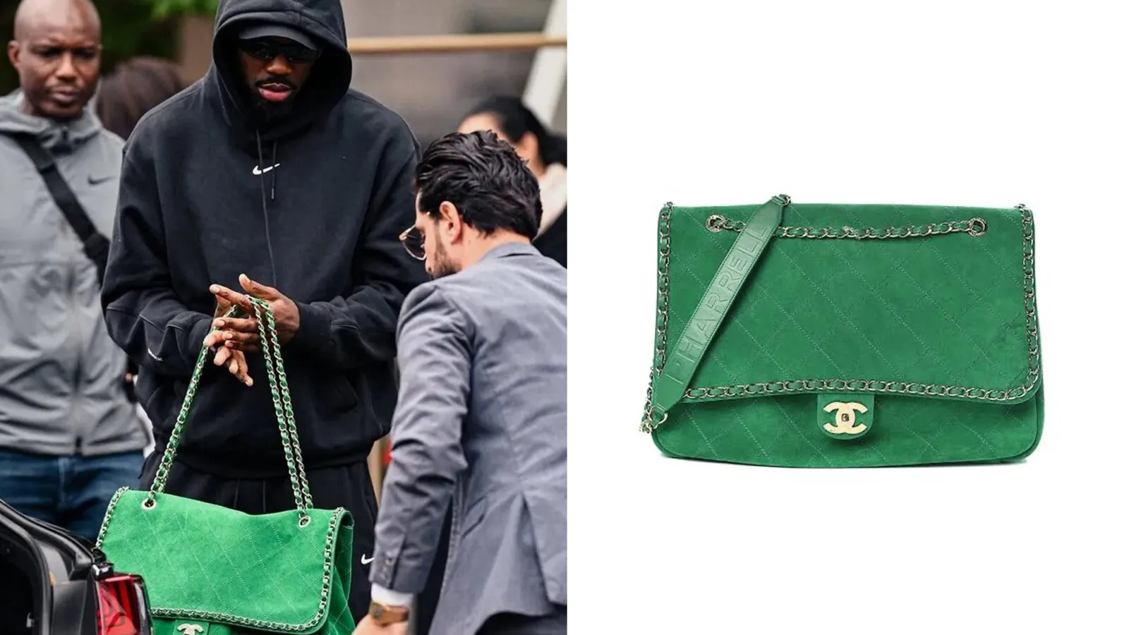 Marcus Thuram met de limegroene Chanel x Pharrell XXL Flap