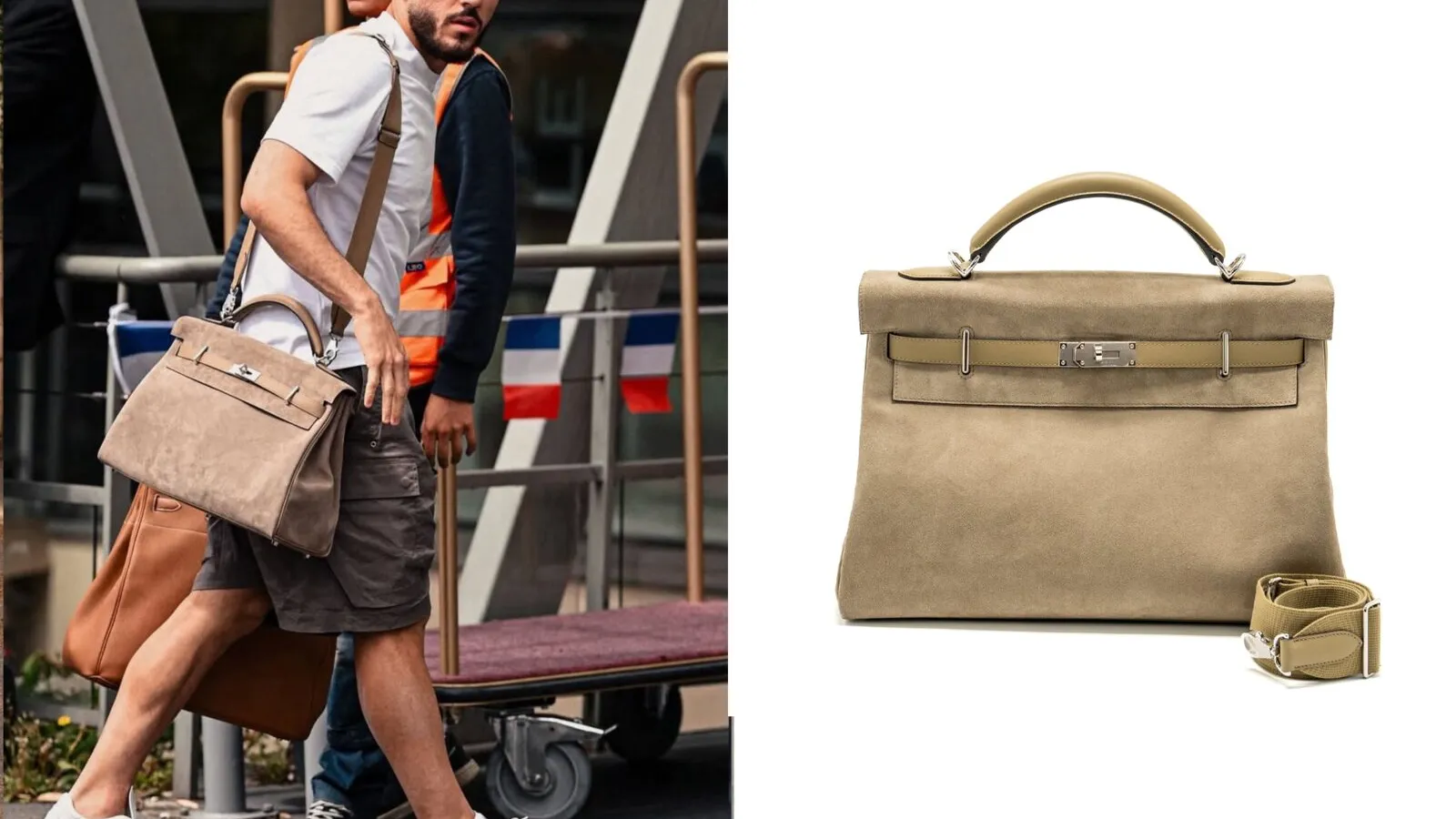 Rayan Cherki met de Hermès Kelly Maxi in Grizzly leer
