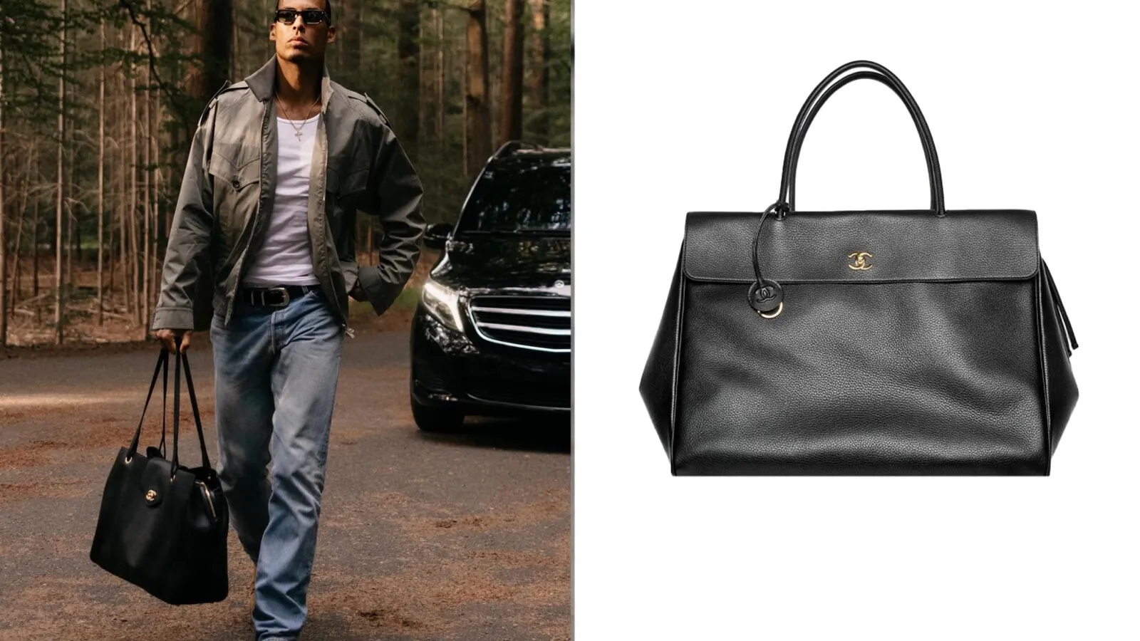 Virgil van Dijk met een Chanel Large Shopping Bag in gegraineerd kalfsleer