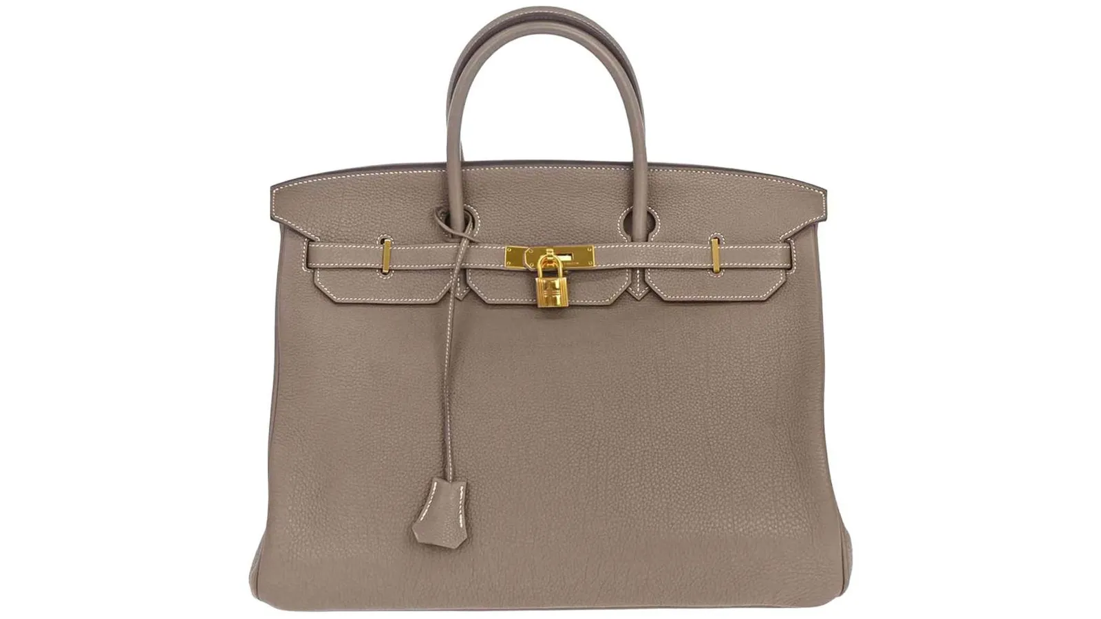 Grijze Hermès Birkin met gouden hardware en hangslot