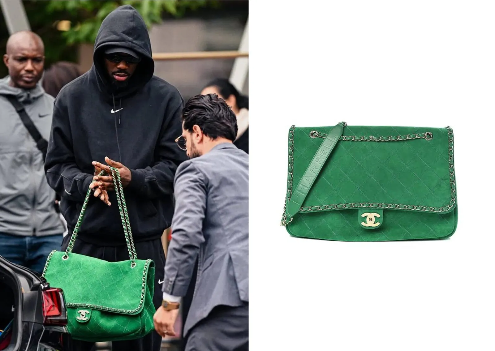 Marcus Thuram with the lime green Chanel x Pharrell XXL Flap