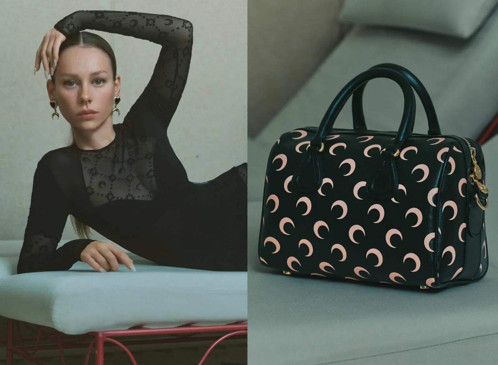 Moon print catsuit en tas met halve maan van Marine Serre