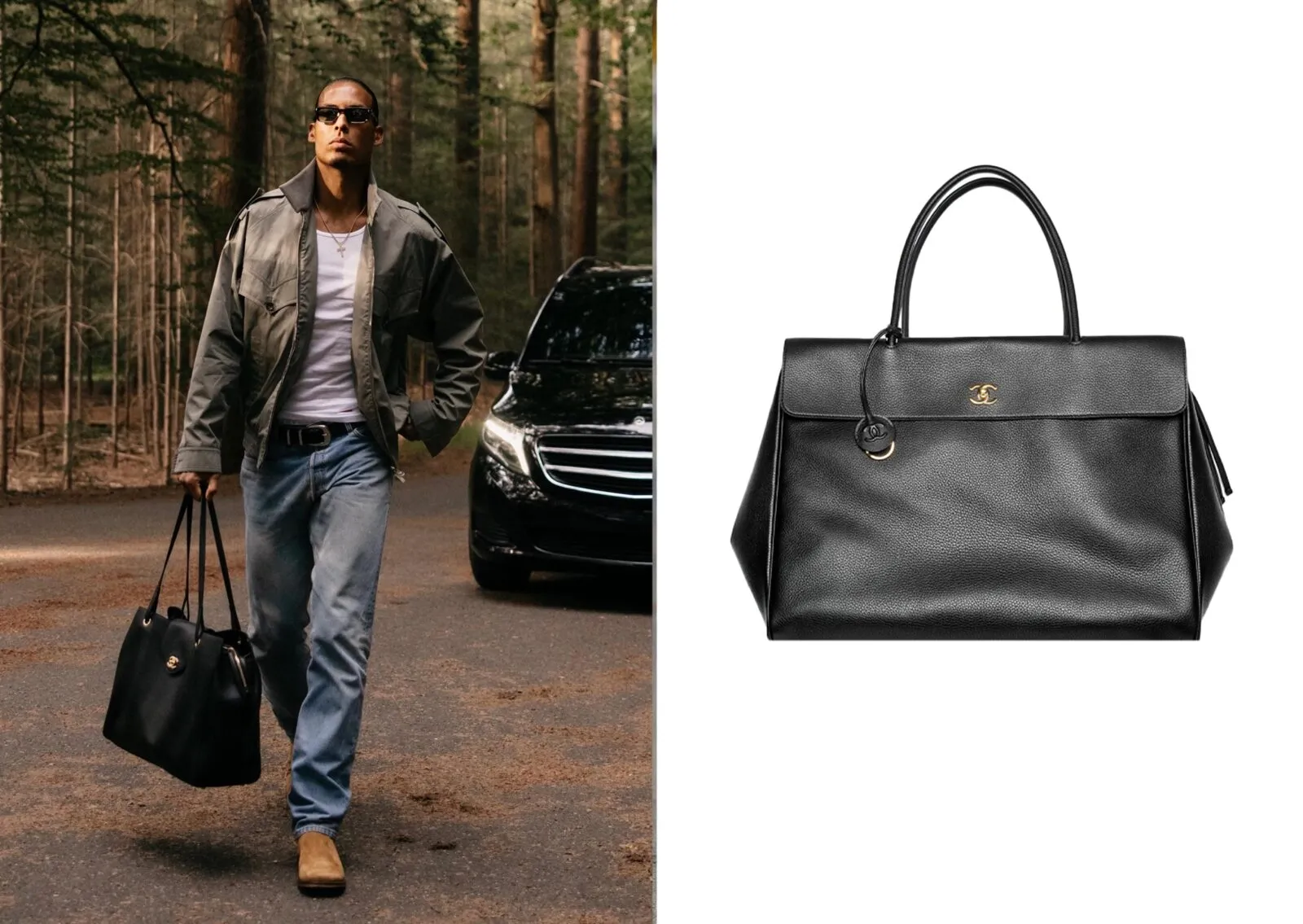 Virgil van Dijk with a Chanel Large Shopping Bag in grained calfskin