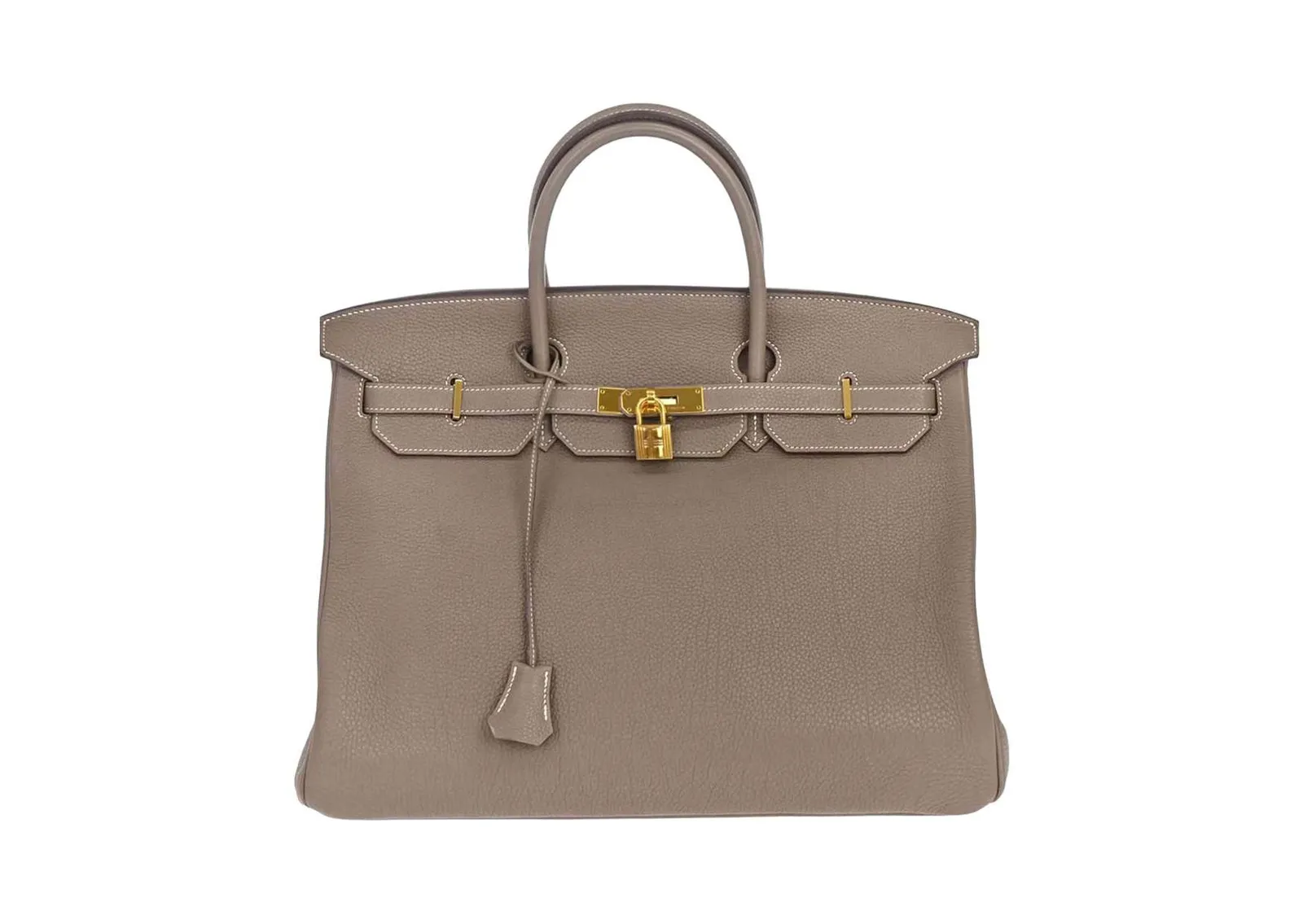 Grey Hermès Birkin with gold hardware and padlock