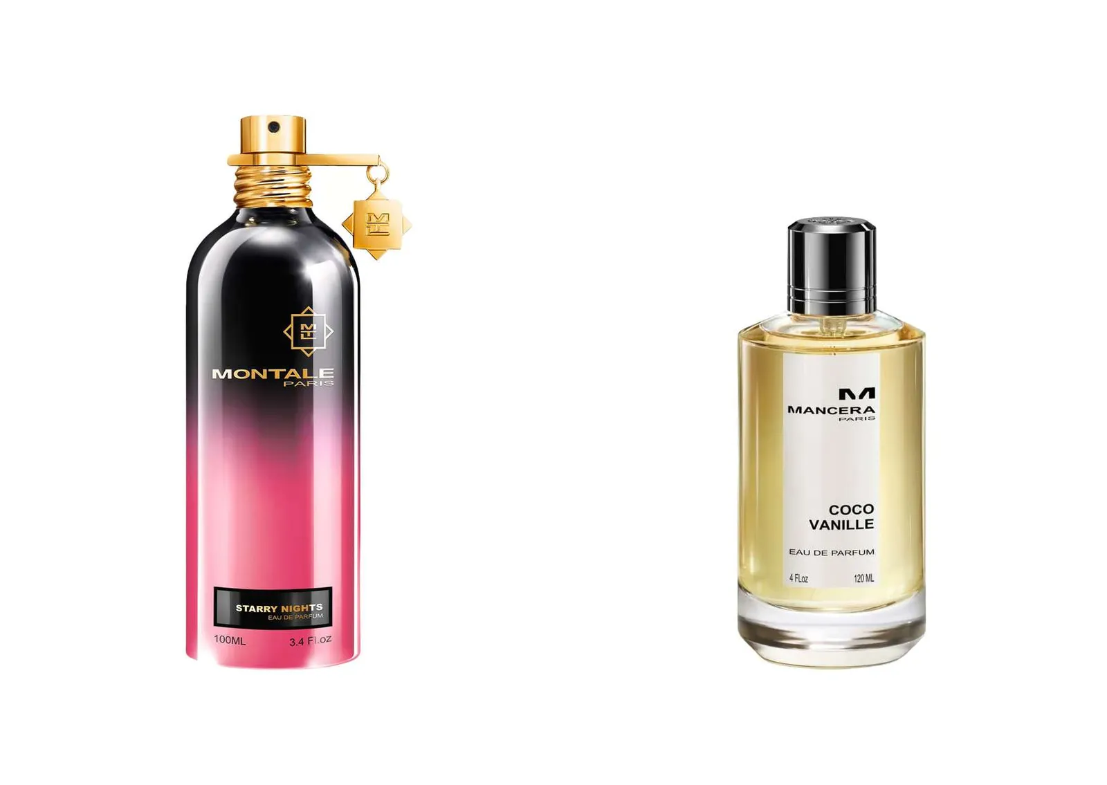 Two perfume bottles: Montale Starry Nights and Mancera Coco Vanille