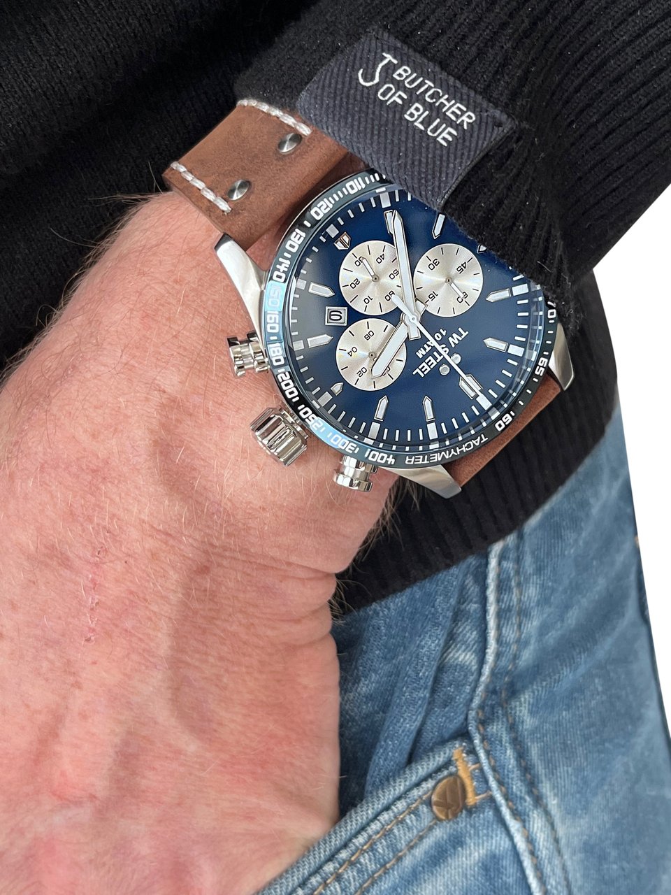 TW Steel TW Steel TWVS121 Volante Steel Chrono Bruin Leer 48mm Zilver