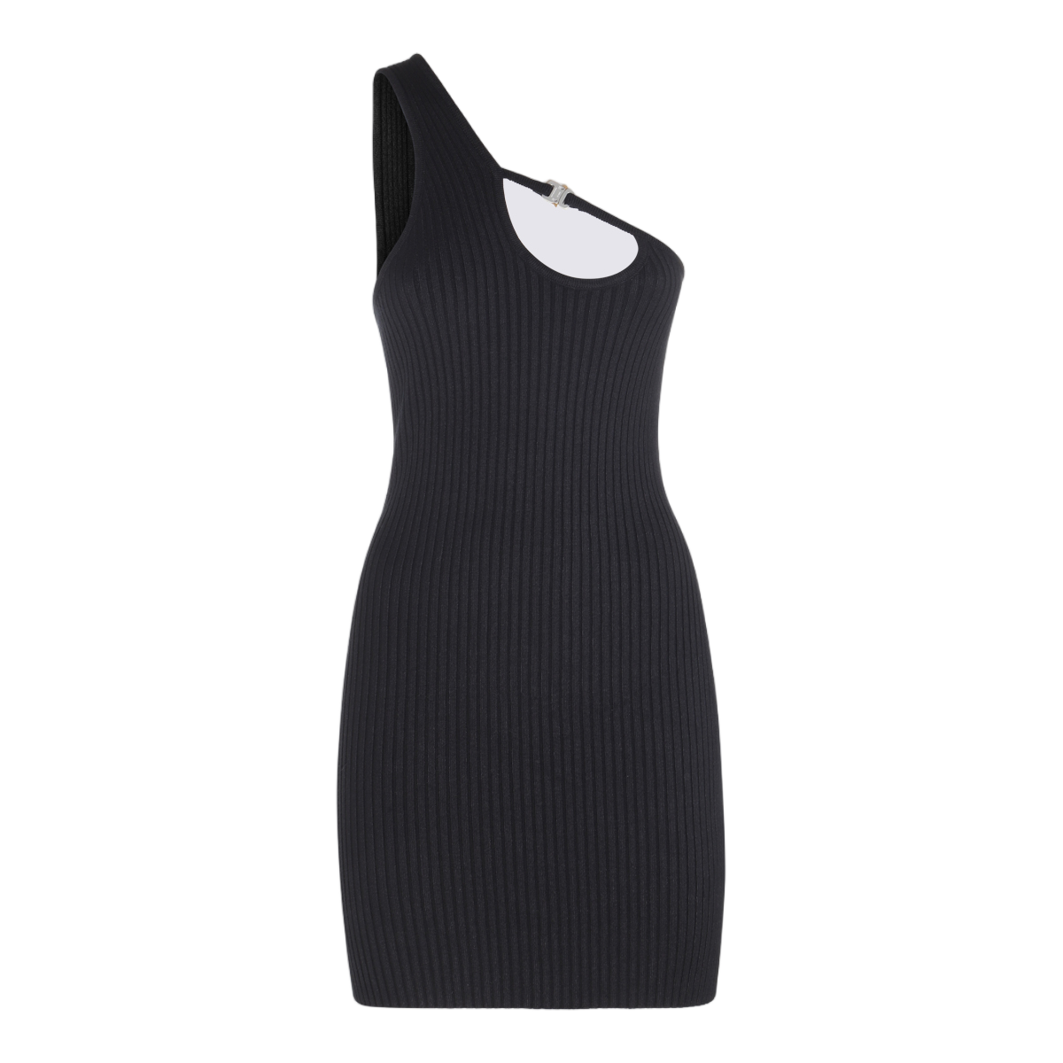 1017 ALYX 9SM Ribbed Knit Minidress With One-Shoulder Design And Front Clasp Zwart