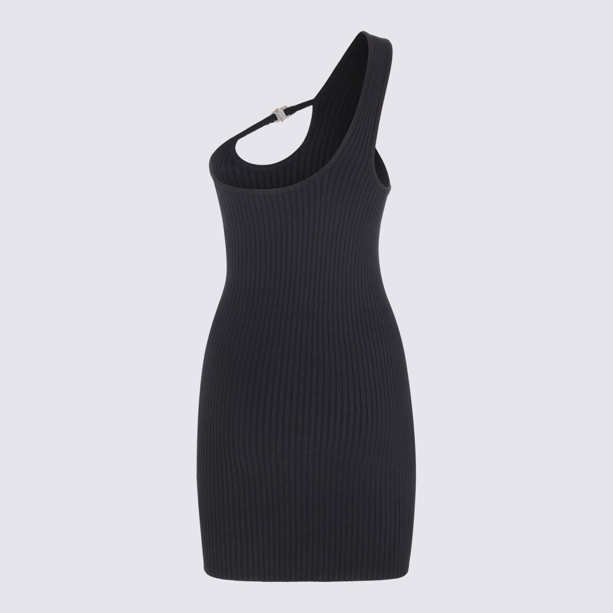 1017 ALYX 9SM Ribbed Knit Minidress With One-Shoulder Design And Front Clasp Zwart
