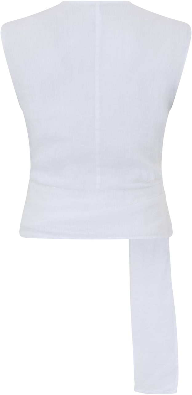 120% Lino White blouse with knot Wit