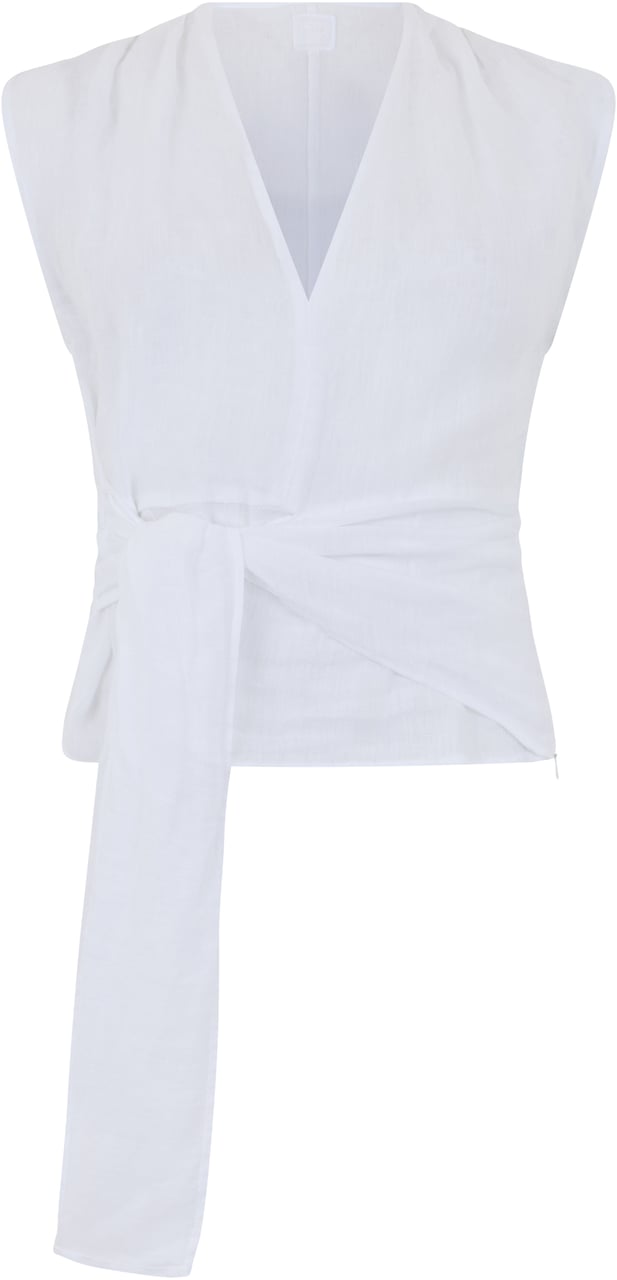 120% Lino White blouse with knot Wit