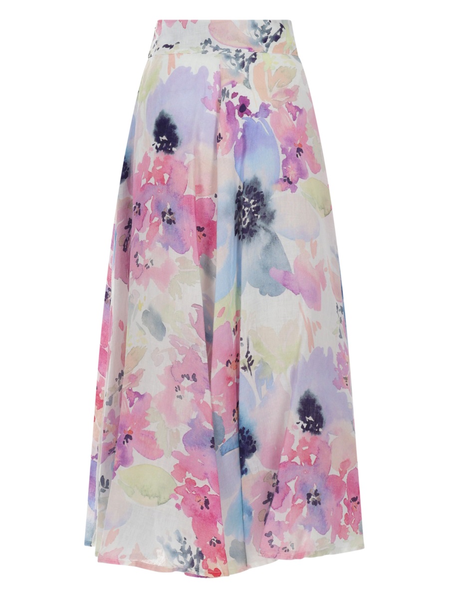 120% Lino Pastel Watercolor Floral Linen Maxi Skirt Roze