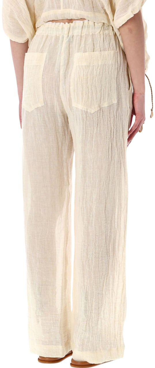 120% Lino Pantalone Naturale Wit