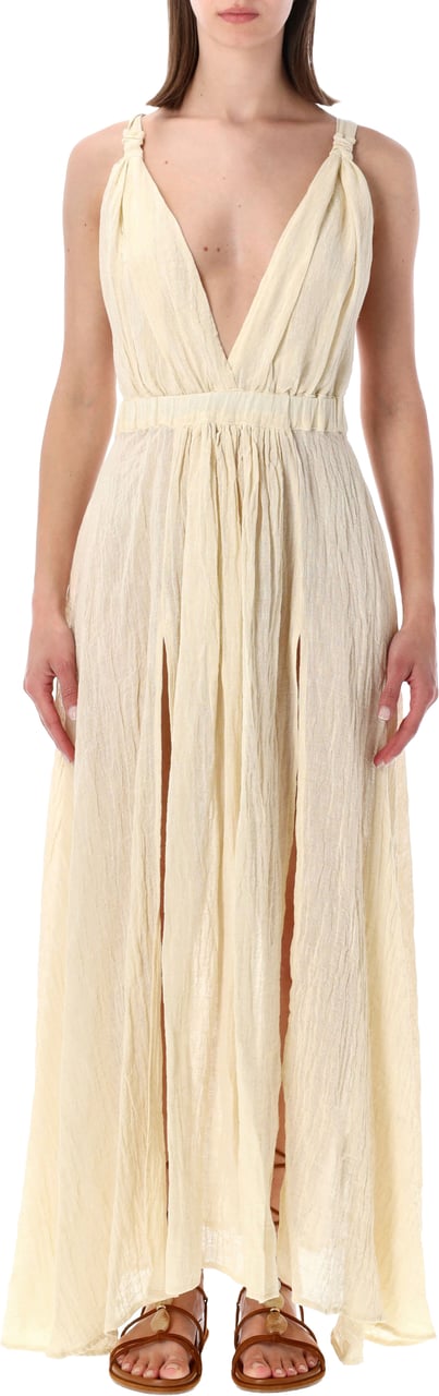 120% Lino Abito Lungo Naturale Wit