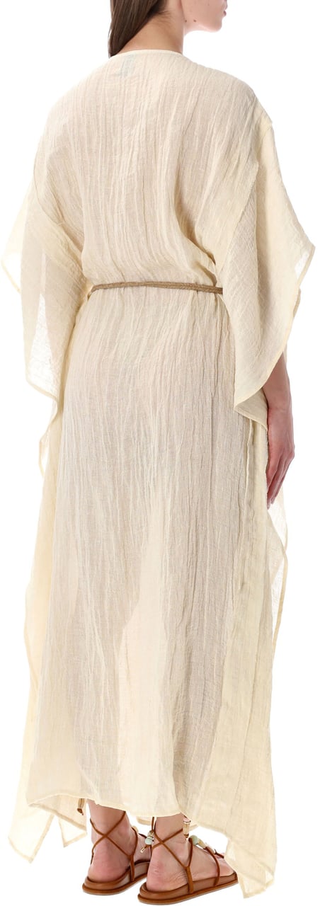 120% Lino Abito Lungo Beige Wit