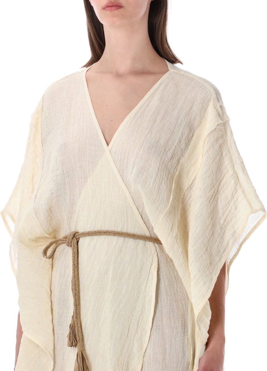120% Lino Abito Lungo Beige Wit