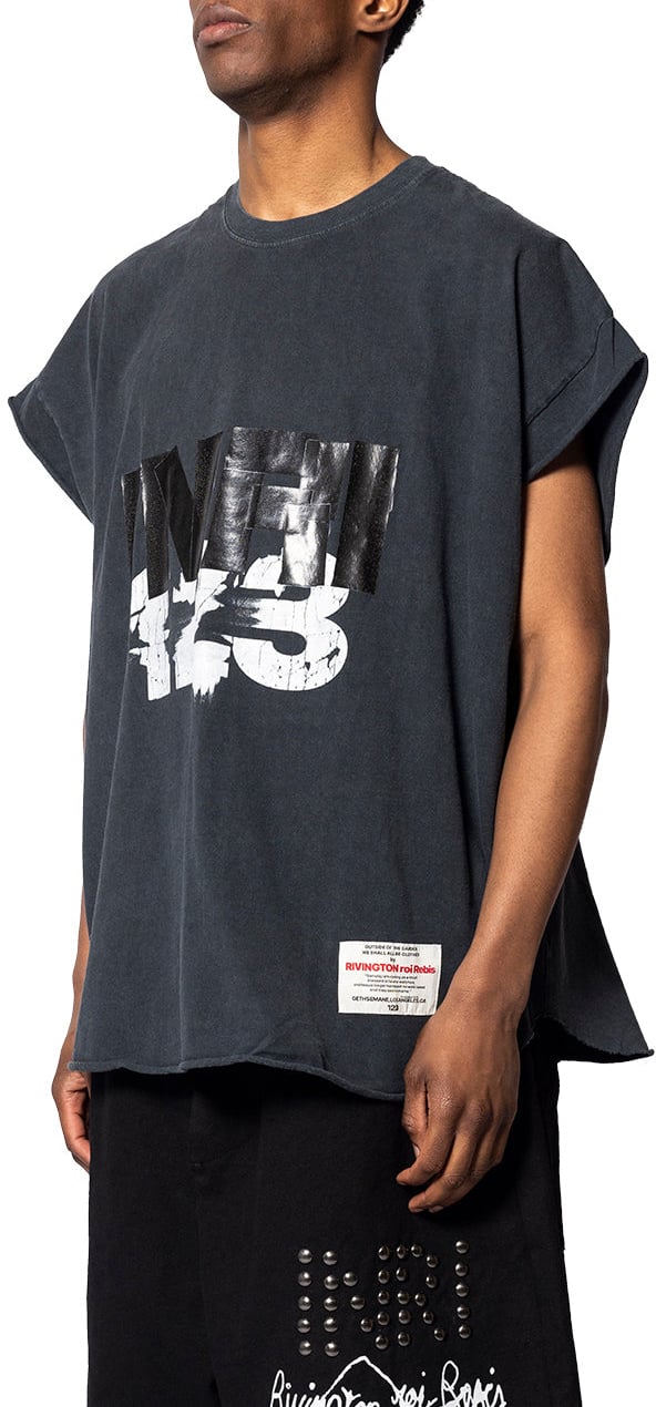123 RIVINGTON INRI CUT OFF TEE VINTAGE BLACK Zwart