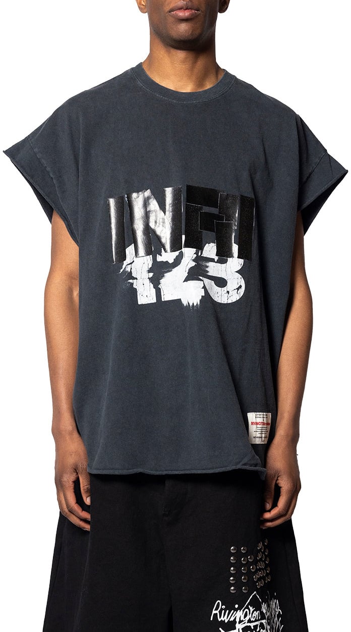 123 RIVINGTON INRI CUT OFF TEE VINTAGE BLACK Zwart