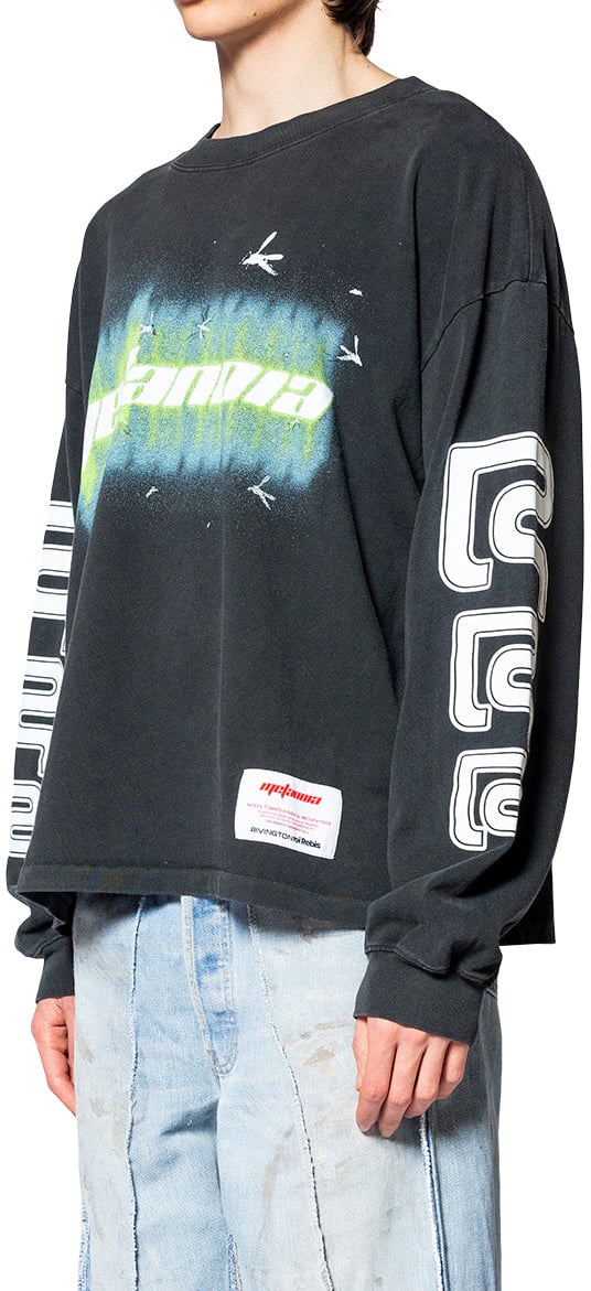 123 RIVINGTON SENTENCE GARDEN LS TEE JET BLACK Zwart