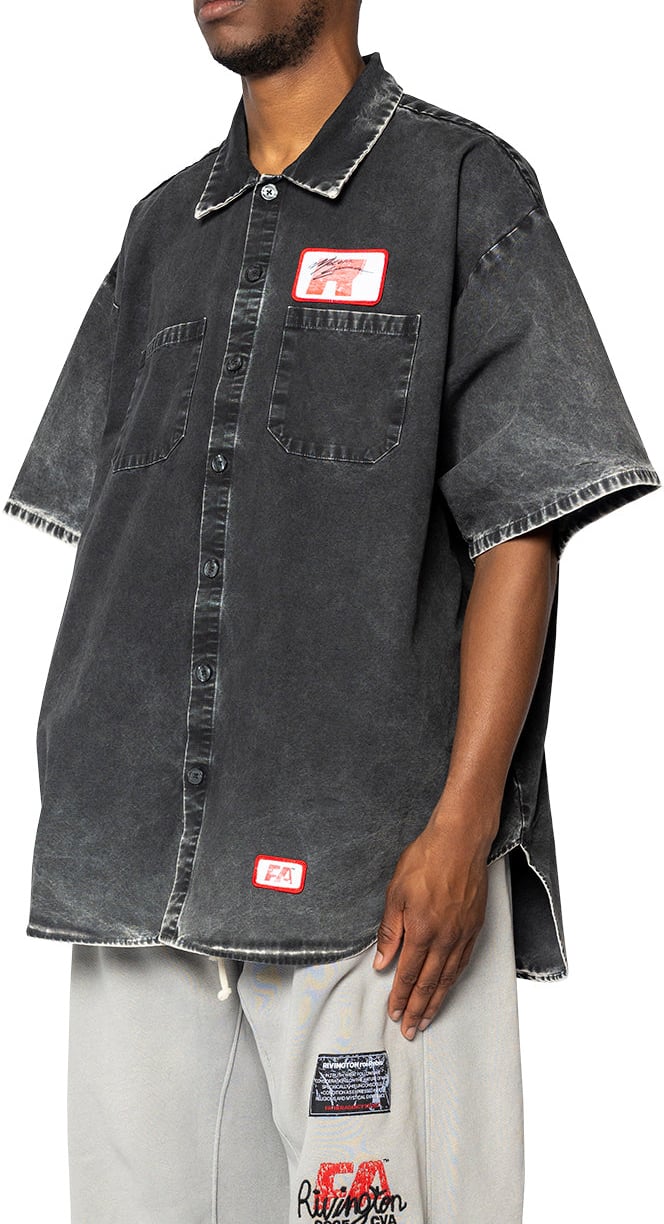123 RIVINGTON WORKING MAN SHIRT WASHED BLACK Zwart