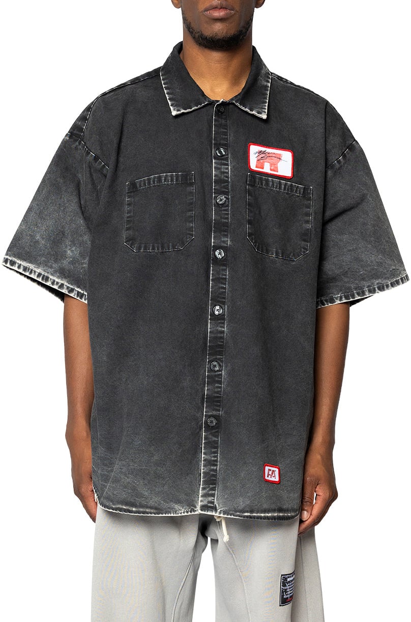 123 RIVINGTON WORKING MAN SHIRT WASHED BLACK Zwart