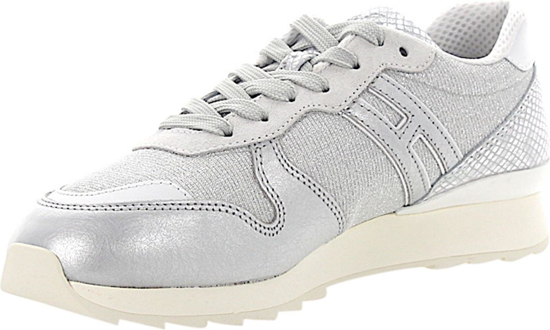 HOGAN Women Sneakers R Calfskin Glitter Textile Light Grey Silver - Tibet Grijs