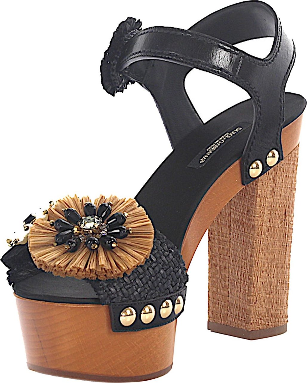 Dolce & Gabbana Women Platform Sandals Gem Rivets Black Brown - Smiley Zwart