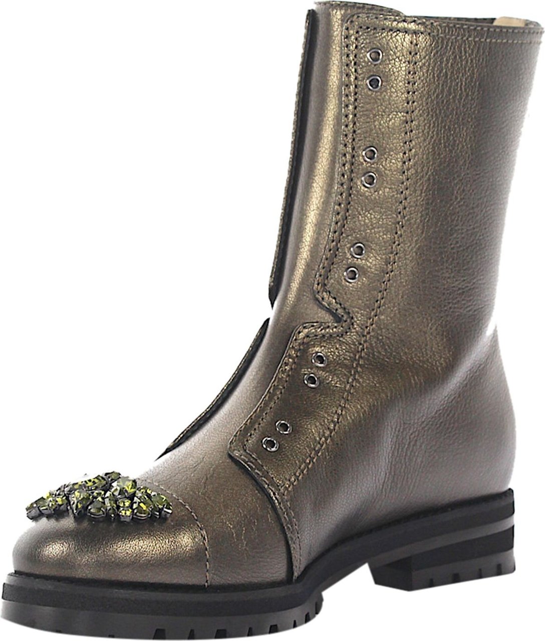 Jimmy Choo Women Ankle Boots COMBAT Calfskin Crystal Ornament Green - Kairo Groen