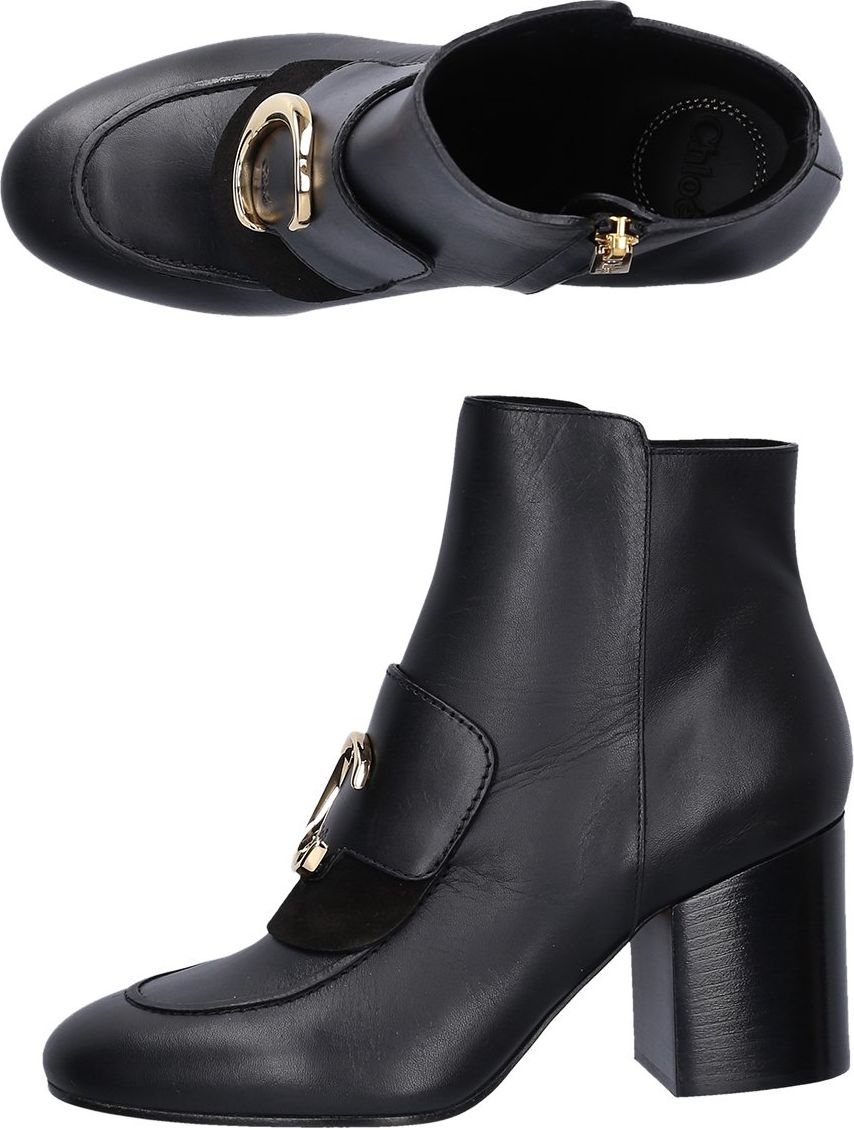 Chloé Women Ankle Boots CHA Calfskin Logo Metallic Black - Groovy Zwart