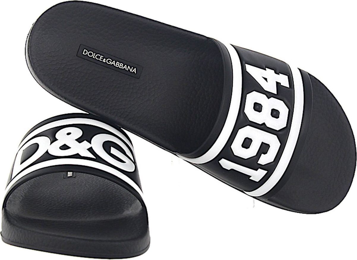 Dolce & Gabbana Men Sandals SAINT BARTH Leather Black Logo - Kaafu Zwart