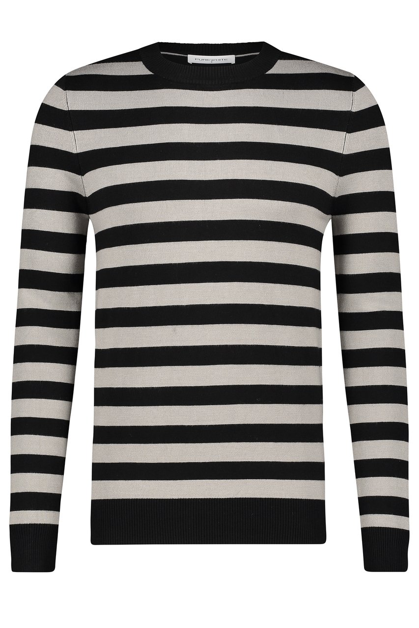 Purewhite Knitted Striped Sweater - Black / Grey Zwart