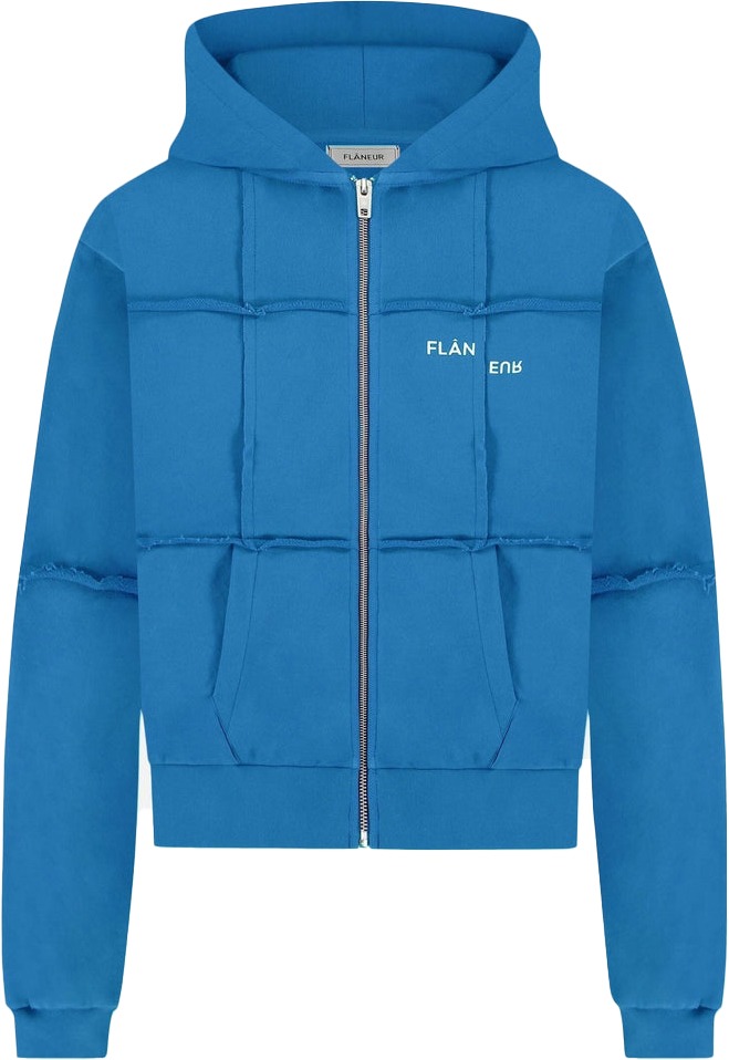 FLÂNEUR Cut & Sew Zip-Up Hoodie | Cobalt Blue Blauw