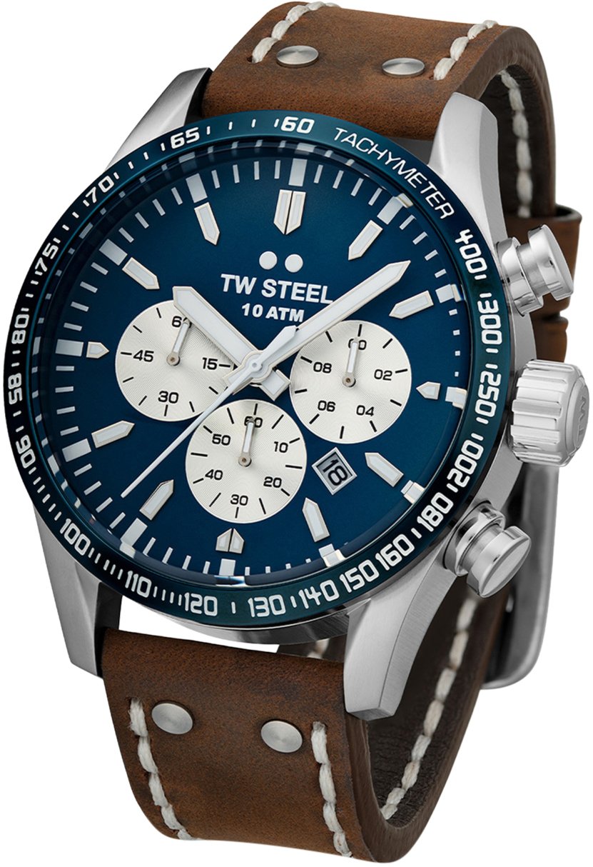 TW Steel TW Steel TWVS121 Volante Steel Chrono Bruin Leer 48mm Zilver