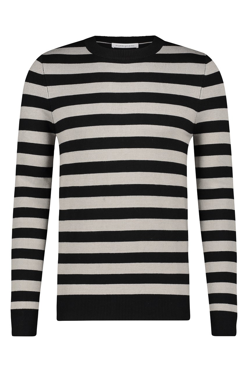 Purewhite Knitted Striped Sweater - Black / Grey Zwart