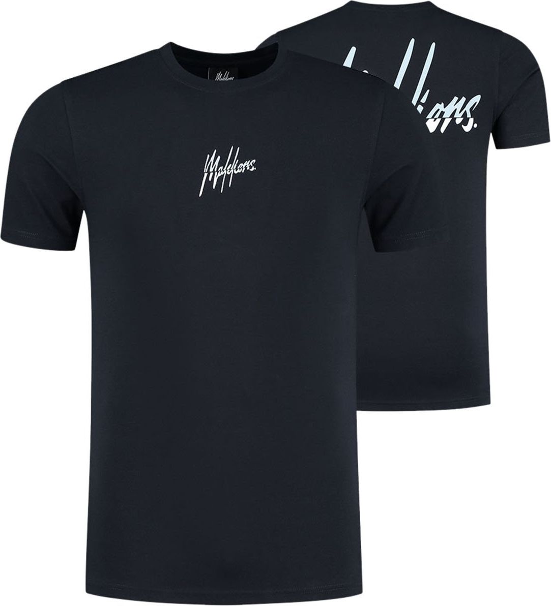 Malelions Split Signature T-Shirt - Navy/Ligh Blauw