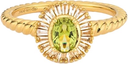 24Kae 24Kae Ring 124128Y/54 Zilver Geelgouden Plating gedraaid met groene steen Maat 54cm Goud