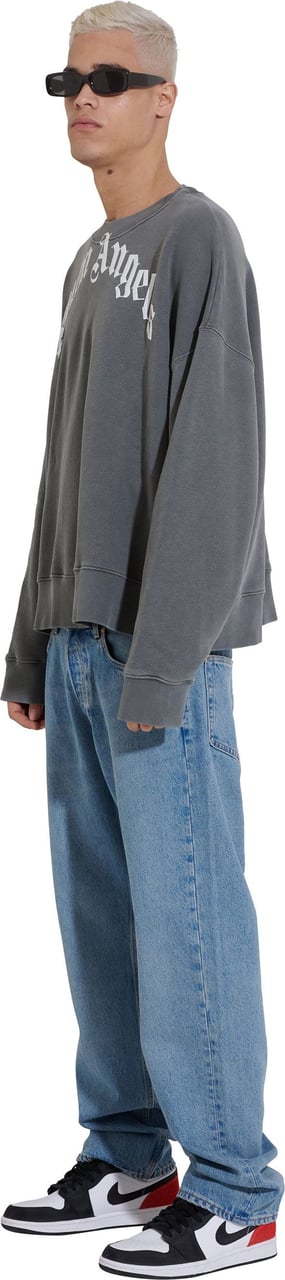 Palm Angels curved-logo cotton sweatshirt Grijs