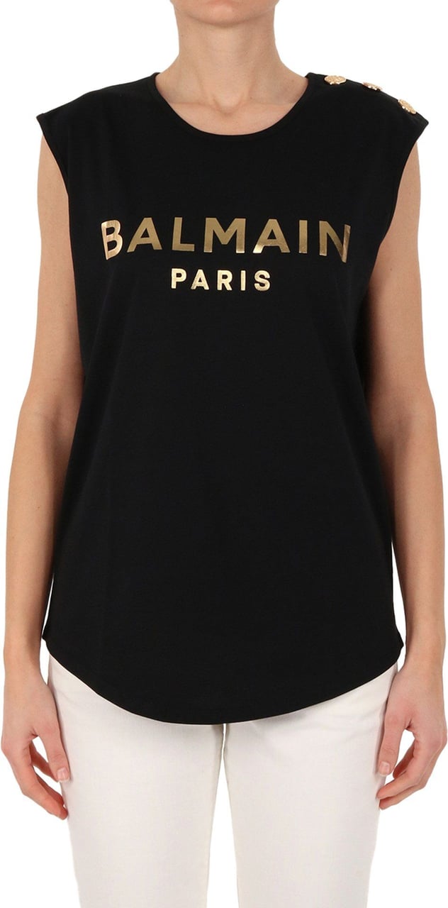 Balmain Sleeveless Black T-shirt Zwart