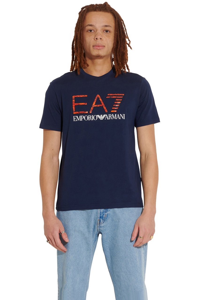 EA7 T-shirt Blue Orange Blauw