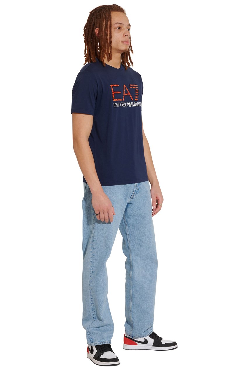 EA7 T-shirt Blue Orange Blauw