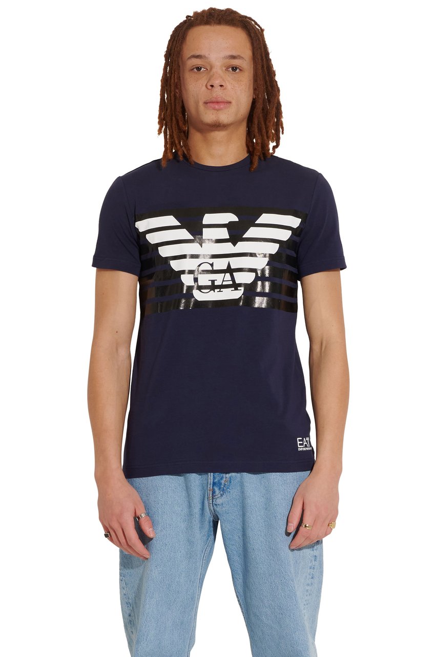 EA7 T-shirt Blue White Blauw