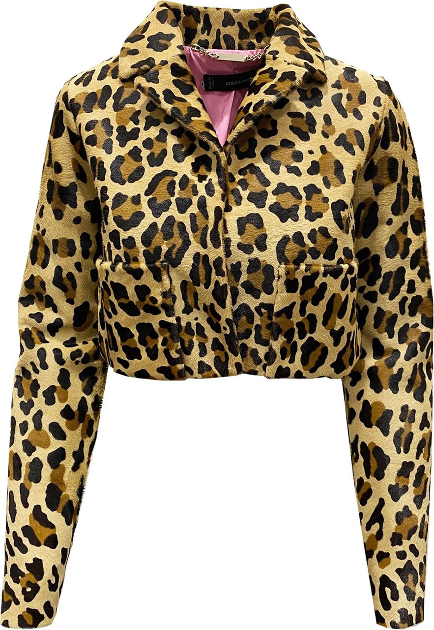 Dsquared2 Dsquared2 Leopard Calf Hair Cropped Jacket Bruin