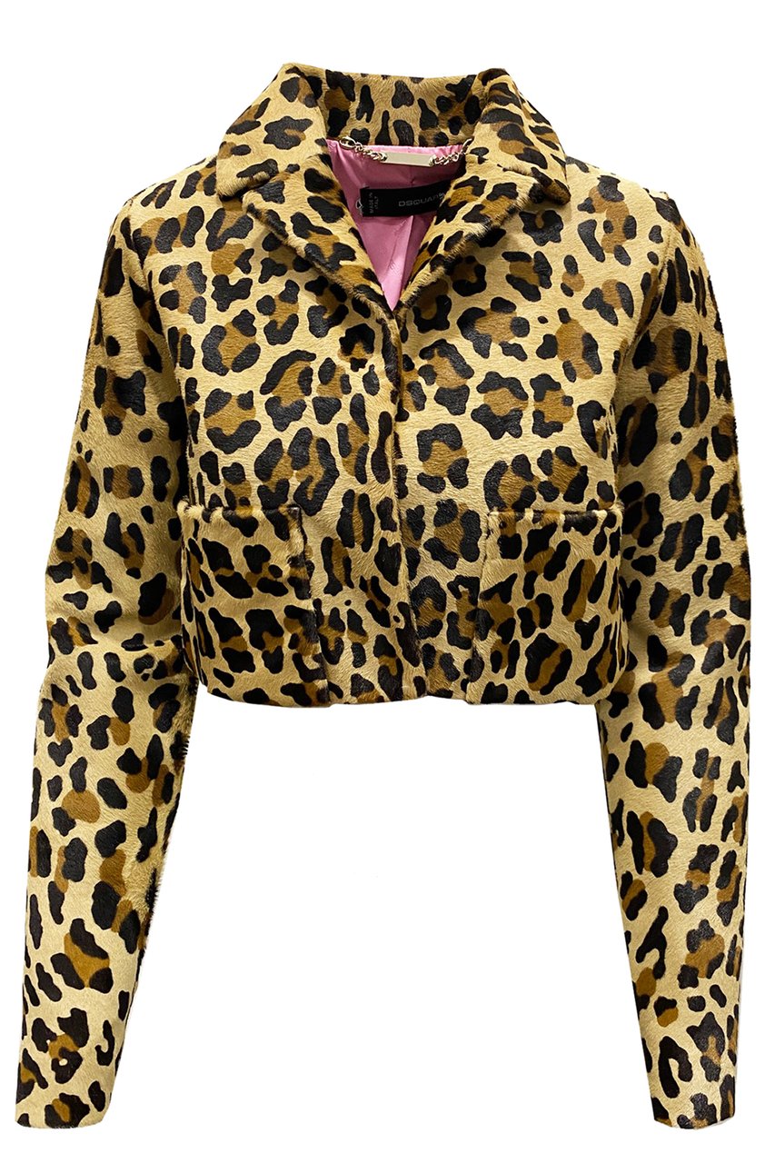 Dsquared2 Dsquared2 Leopard Calf Hair Cropped Jacket Bruin