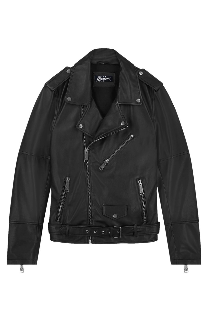 Malelions Men Fizz Leather Jacket - Black Zwart