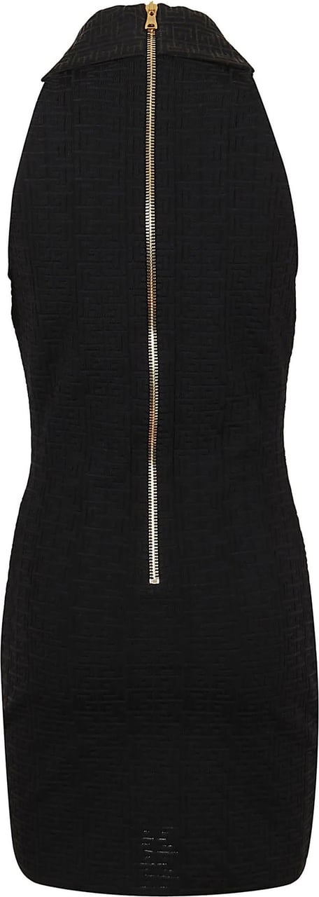 Balmain Textured Monogram V Neck Dress Zwart
