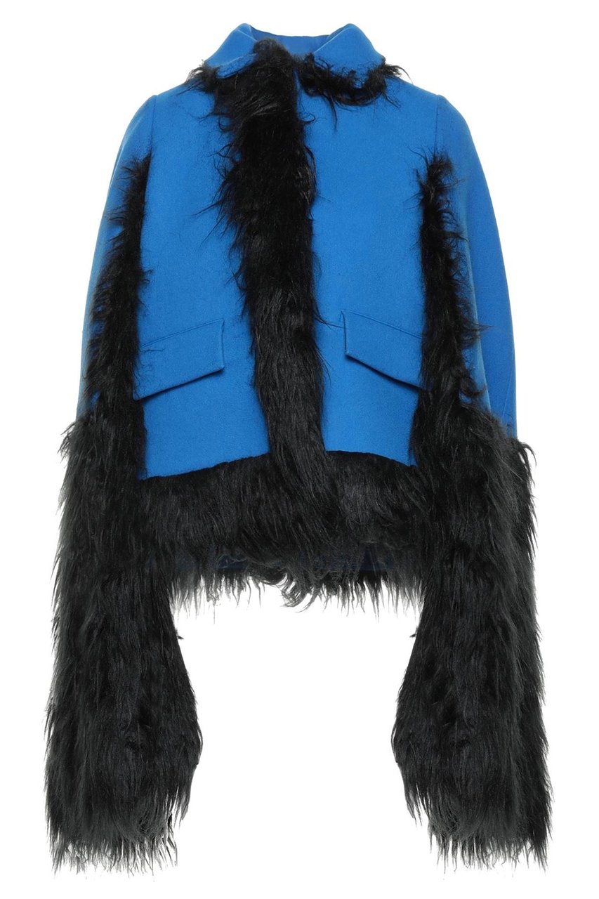 Maison Margiela Maison Margiela Faux Fur Trimmed Cape Jacket Blauw