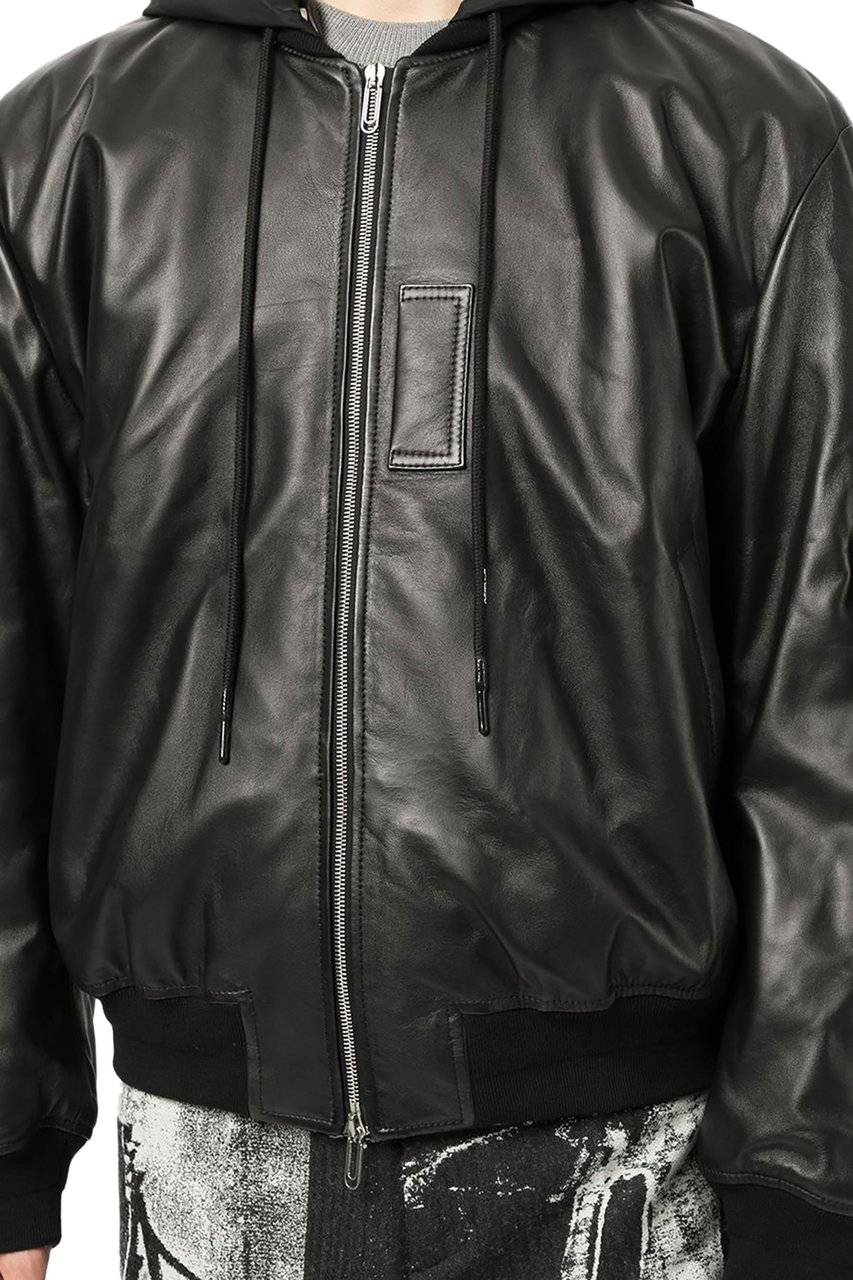 OFF-WHITE hooded leather bomber jacket Zwart