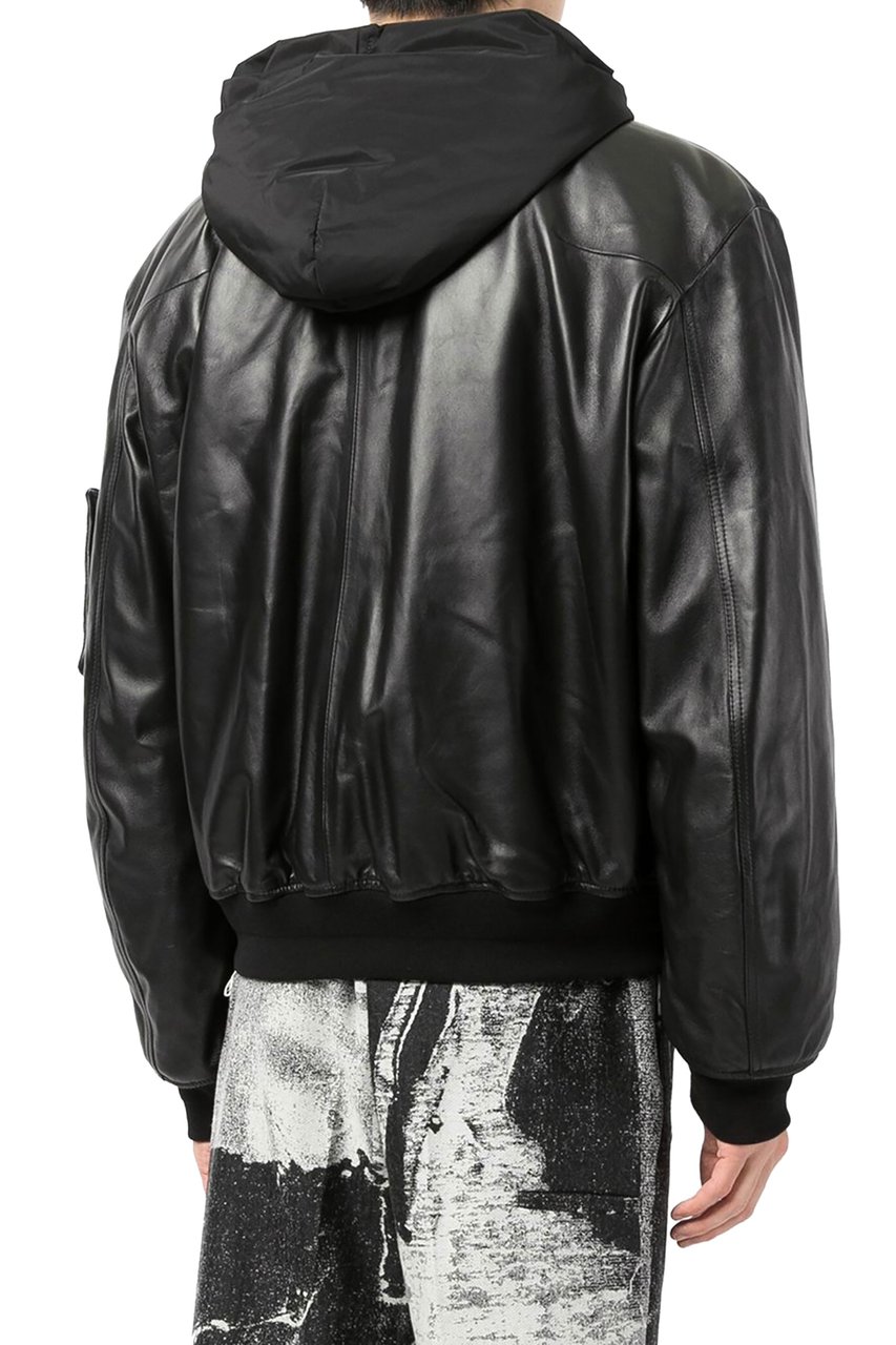 OFF-WHITE hooded leather bomber jacket Zwart