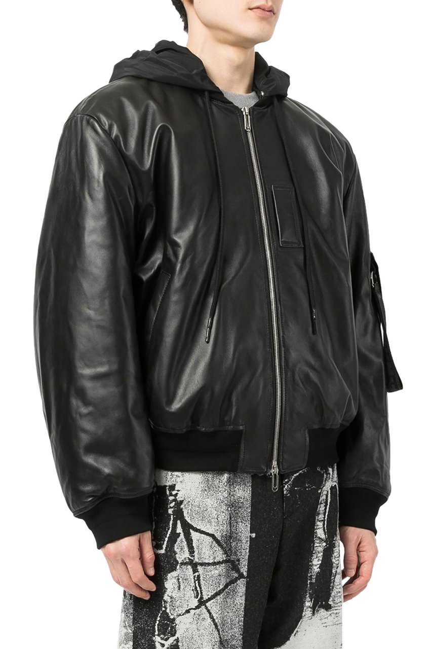 OFF-WHITE hooded leather bomber jacket Zwart
