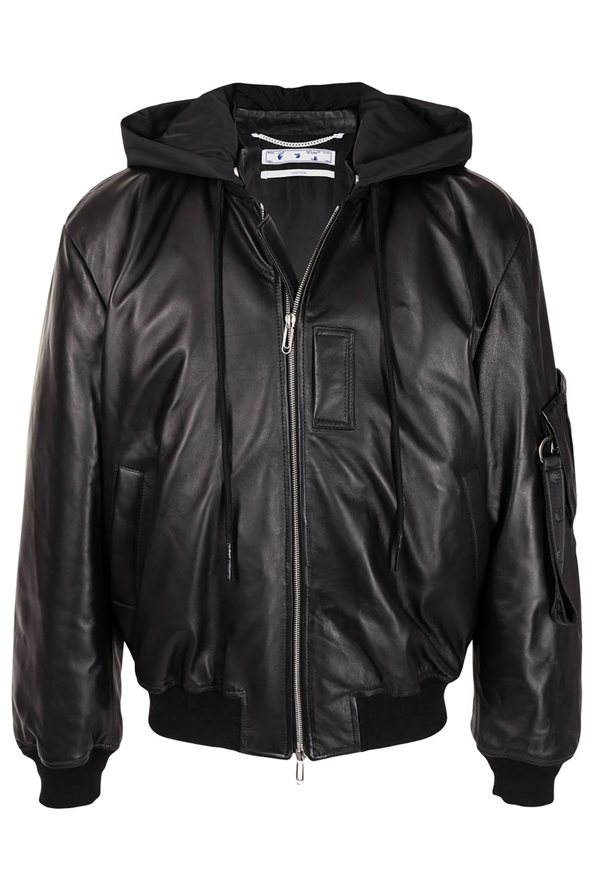 OFF-WHITE hooded leather bomber jacket Zwart