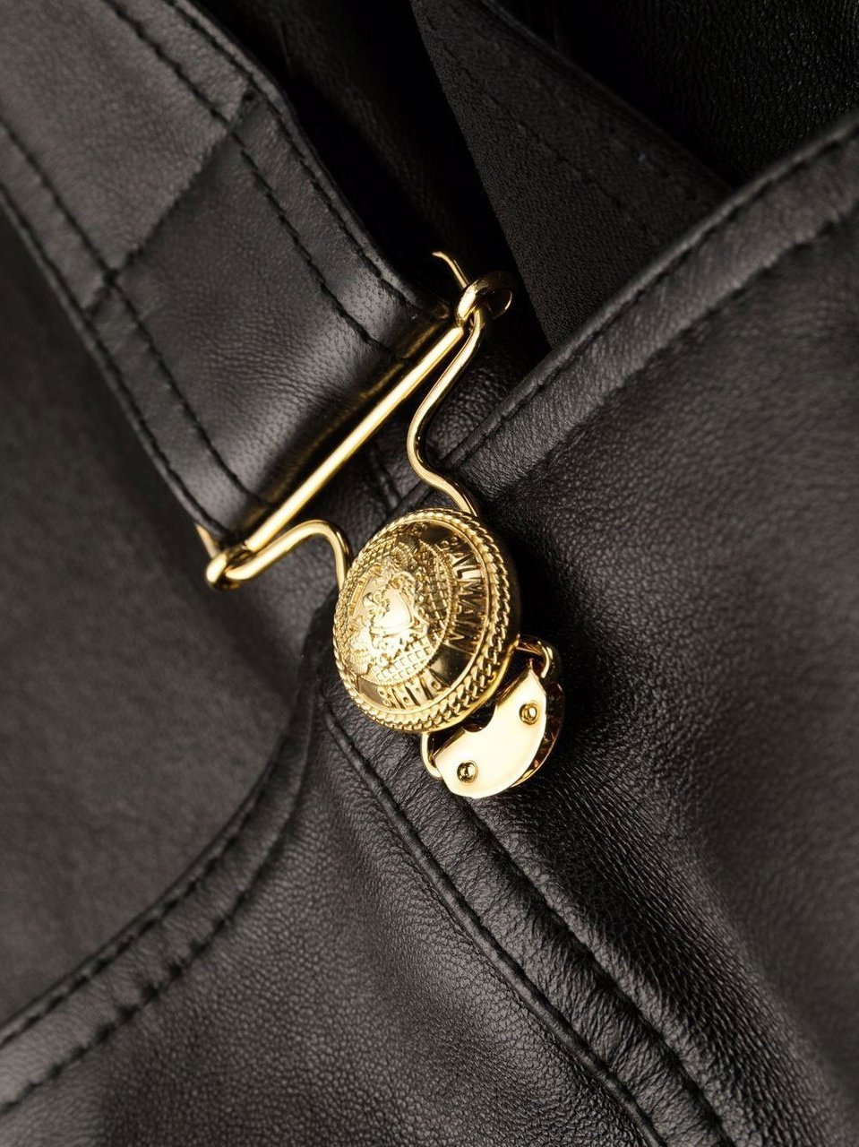 Balmain Logo-button leather mini dress Zwart